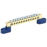 Шина N нулевая 8х12 мм на двух угловых синих изоляторах 12 групп REXANT | код 11-2335 | REXANT