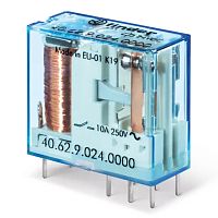 Миниатюрное универсальное электромеханическое реле, монтаж на печатную плату или в розетку, выводы с шагом 5мм, 2CO 10A, контакты AgSnO2, катушка 120В АC, степень защиты RTII | код 406281204000 | FINDER