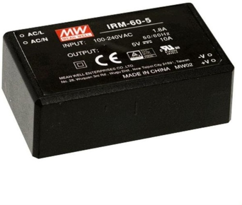 Источник питания AC-DC, 60Вт, вход 85...264В AC 47...440 Гц, выход 15В/4А, изоляция 3000В AC, в корпусе на плату 87x52x29.5мм, -30...+70C | код IRM-60-15 | MeanWell