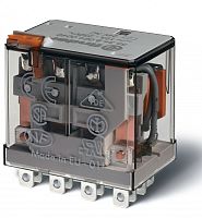 Миниатюрное силовое электромеханическое реле, монтаж в розетку или наконечники Faston (4.8х0.5мм), 4CO 12A, контакты AgNi, катушка 230В АC, степень защиты RTI, опции: кнопка тест + LED | код 563482300050 | FINDER