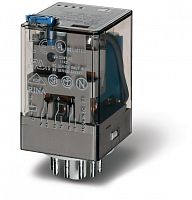 Универсальное электромеханическое реле, монтаж в розетку 11-штырьковый разъем, 3CO 10A, контакты AgNi+Au, катушка 120В AC, степень защиты RTI, опции: кнопка тест + мех.индикатор | код 601381205040 | FINDER